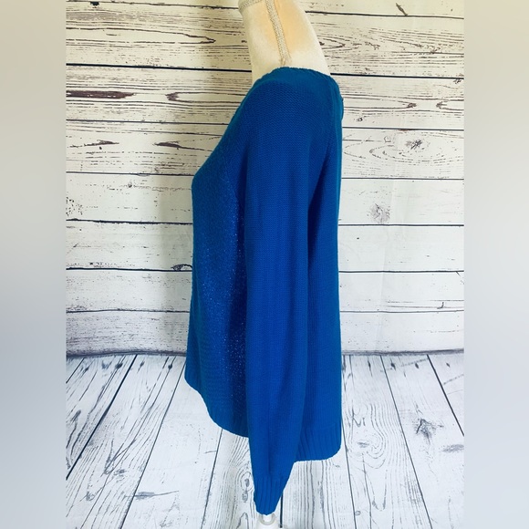 Women’s XL Sweater ANA Blue Glittered Medium Weight Knit Zipper Back U Neck Soft - Picture 7 of 11
